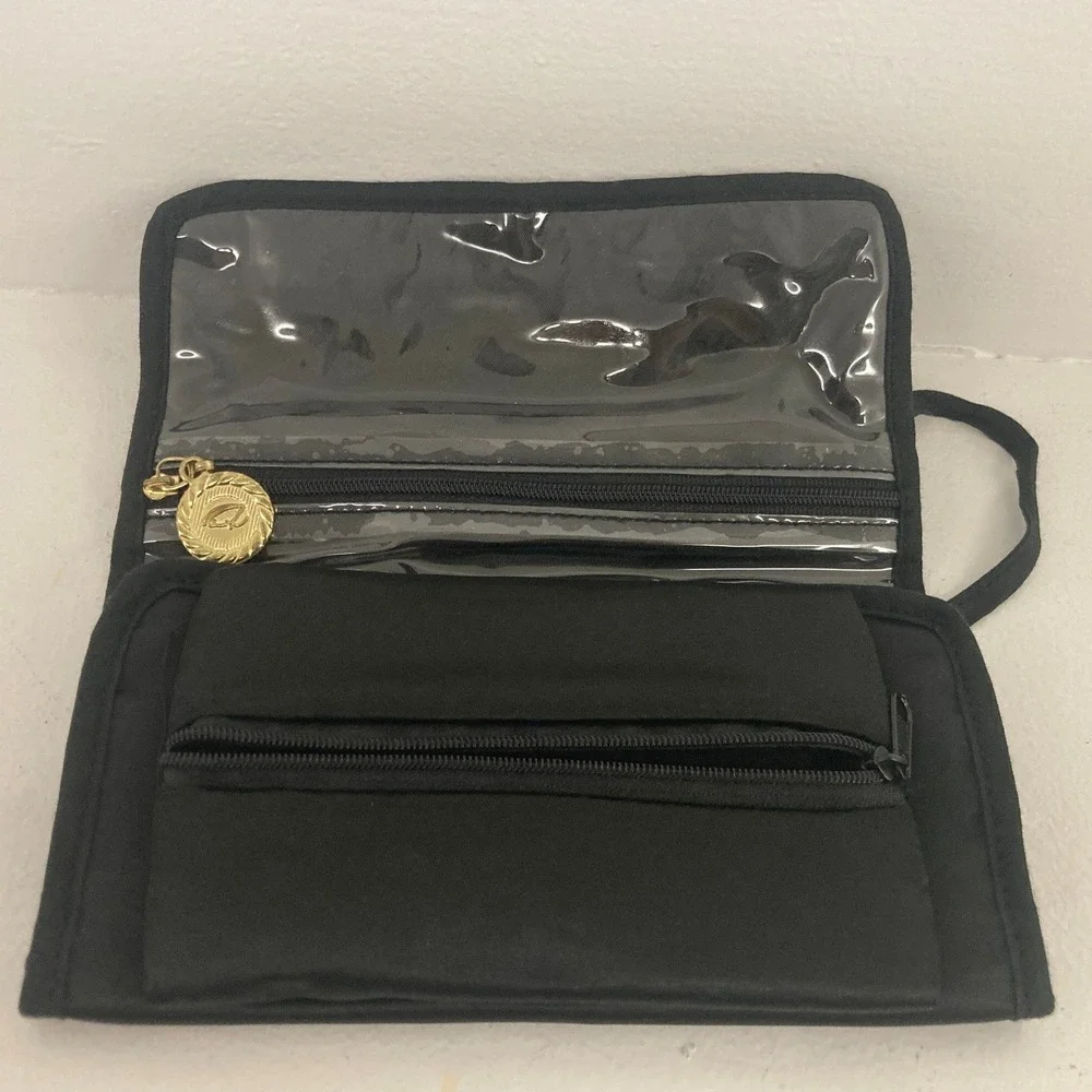 VTG Oscar de la Renta Black Sateen Travel Cosmetic Roll Organizer Essentials Hot